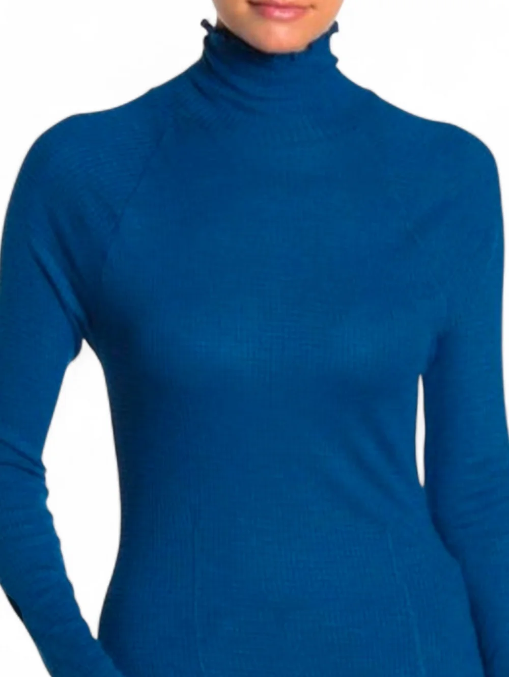 NWOT FREE PEOPLE Blue Skyline Scalloped Hem Mock Neck Thermal - XS